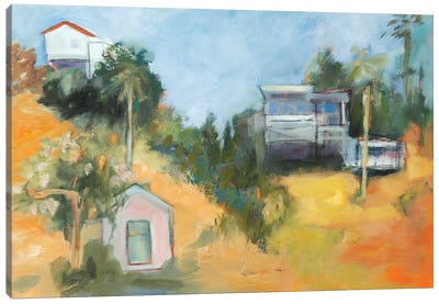 Pink House Amid Palms Canvas Art Print