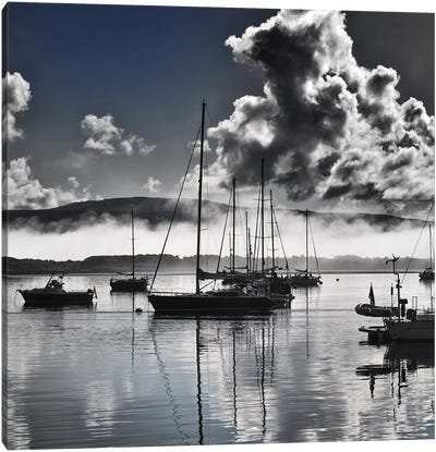 Boats In Tobermory Harbour Canvas Art Print - Monochromatic Photography