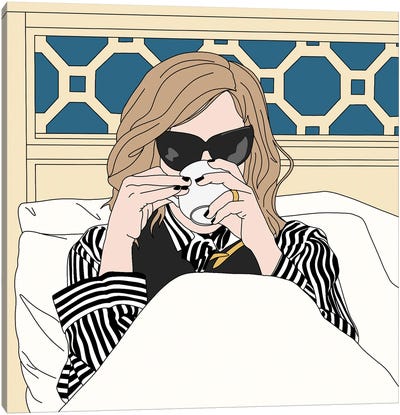 Moira Rose Drinking Coffee in Bed Canvas Art Print - Schitt's Creek