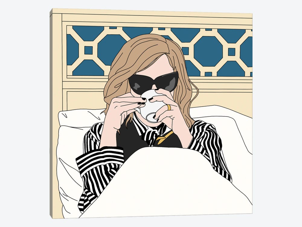 Moira Rose Drinking Coffee in Bed by Sammy Gorin 1-piece Canvas Art