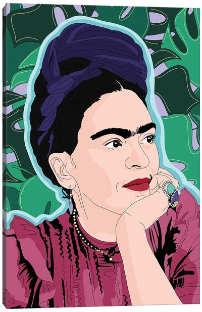 Frida Kahlo Monstera Background Canvas Art Print - Frida Kahlo