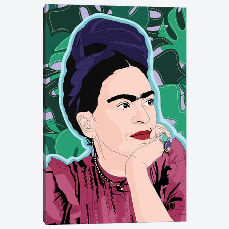 Frida Kahlo Monstera Background Canvas Print #SMG64} by Sammy Gorin Canvas Wall Art