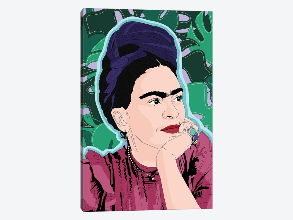 Frida Kahlo Monstera Background by Sammy Gorin 1-piece Canvas Wall Art