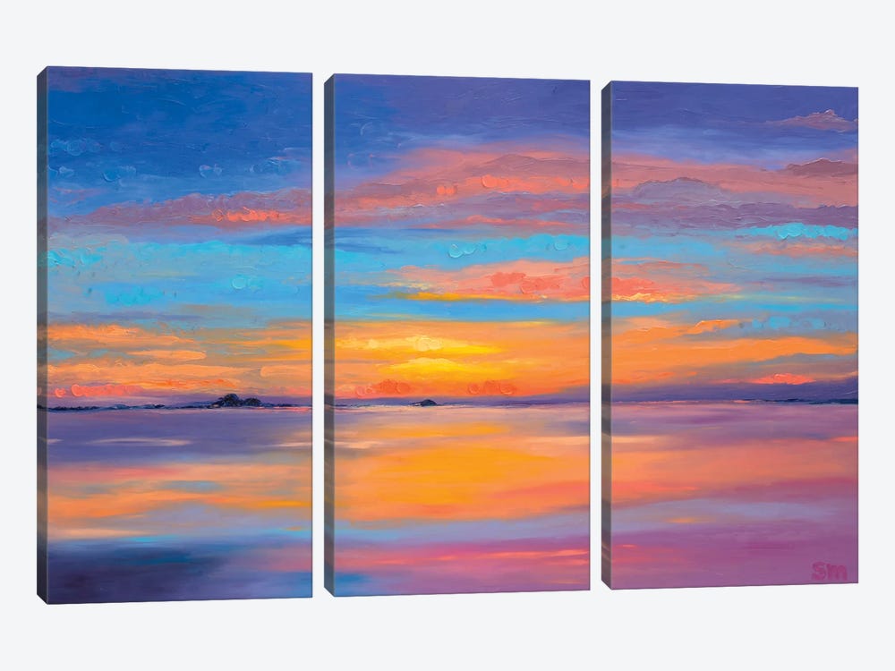 Brilliant Sunset Painting by Simone Majetich 3-piece Canvas Print