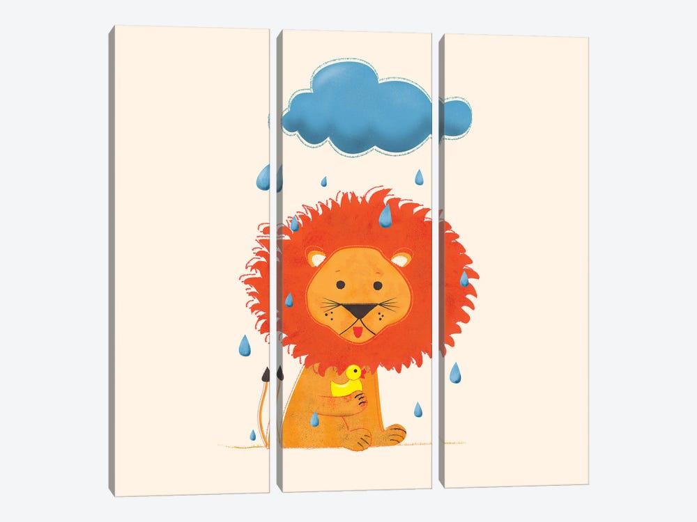 Lion With A Duck by Show Me Mars 3-piece Canvas Wall Art
