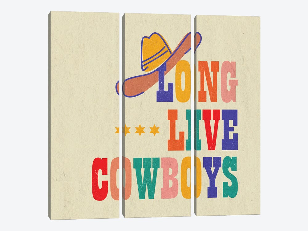 Long Live Cowboys Typography by Show Me Mars 3-piece Canvas Art Print
