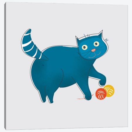 Blue Fat Cat Canvas Print #SMM13} by Show Me Mars Canvas Wall Art