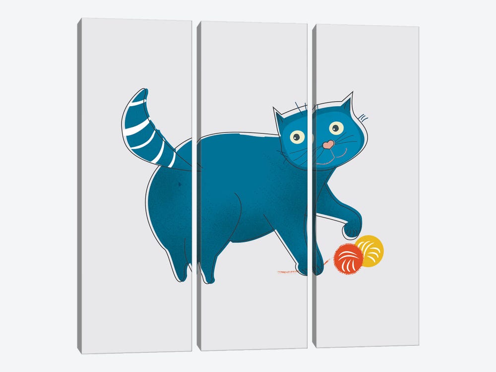 Blue Fat Cat by Show Me Mars 3-piece Canvas Wall Art