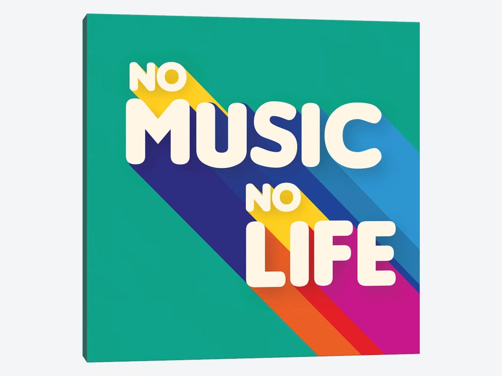 No Music No Life Rainbow Typography by Show Me Mars 1-piece Canvas Wall Art