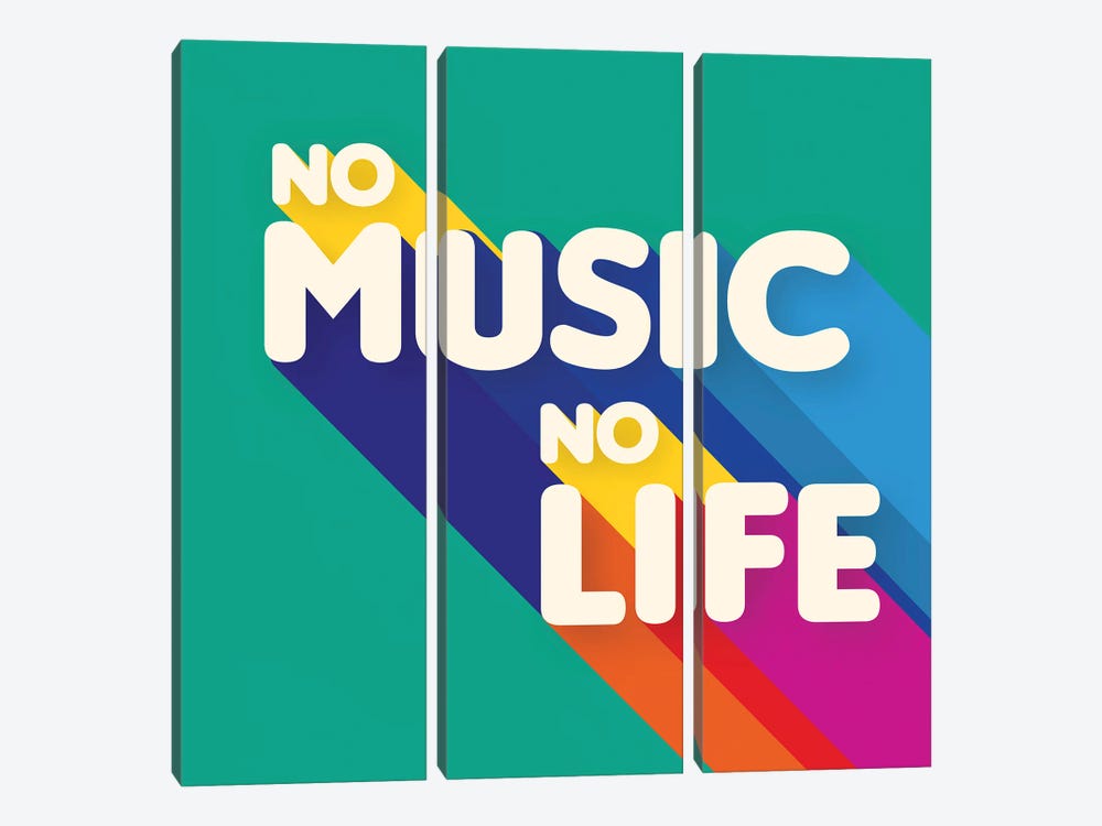No Music No Life Rainbow Typography by Show Me Mars 3-piece Canvas Wall Art