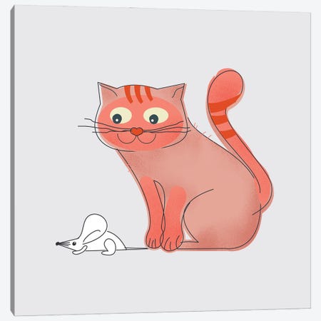Pink Cat And A Mouse Canvas Print #SMM148} by Show Me Mars Canvas Print