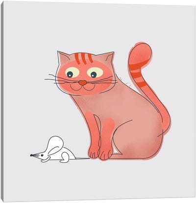Pink Cat And A Mouse Canvas Art Print - Show Me Mars
