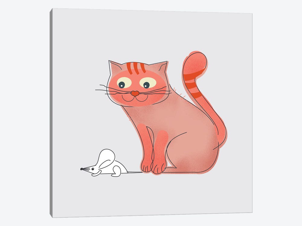 Pink Cat And A Mouse by Show Me Mars 1-piece Canvas Art