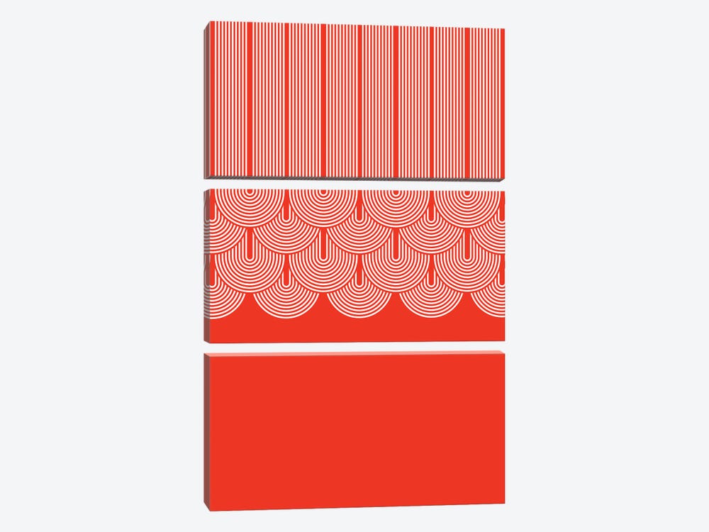 Red Shapes Abstract by Show Me Mars 3-piece Canvas Wall Art