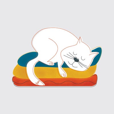 Sleeping White Cat by Show Me Mars metal wall art
