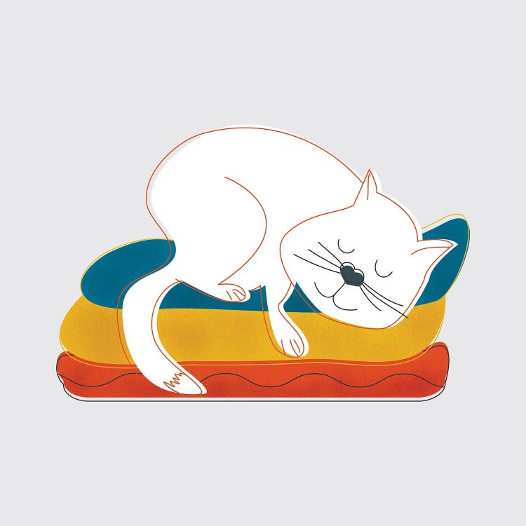 Sleeping White Cat by Show Me Mars wall art