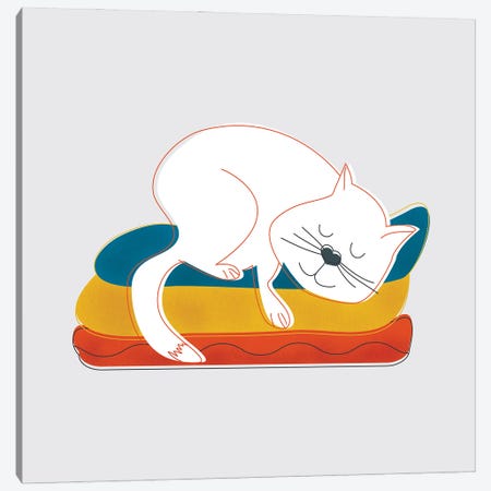 Sleeping White Cat Canvas Print #SMM169} by Show Me Mars Canvas Print
