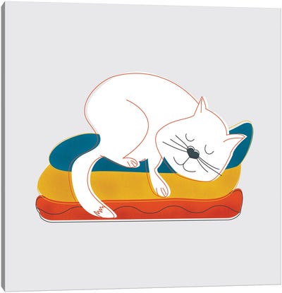 Sleeping White Cat Canvas Art Print - Show Me Mars