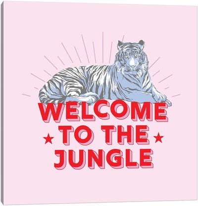 Welcome To The Junge   Retro Tiger Canvas Art Print - Show Me Mars