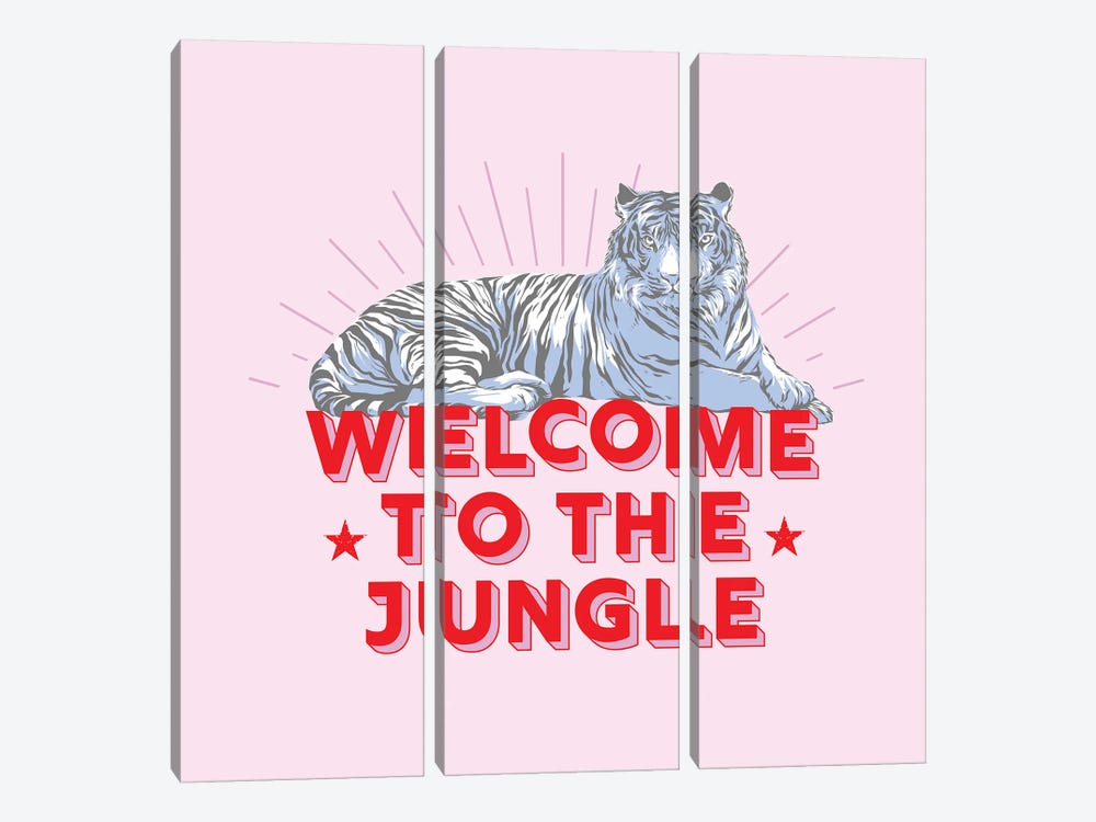Welcome To The Junge   Retro Tiger by Show Me Mars 3-piece Canvas Art Print