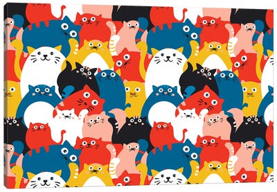 Cats Crowd Pattern Canvas Art Print - Art Gifts for Kids & Teens