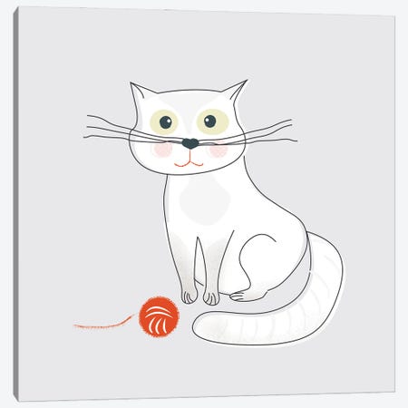 White Cat Canvas Print #SMM191} by Show Me Mars Canvas Art