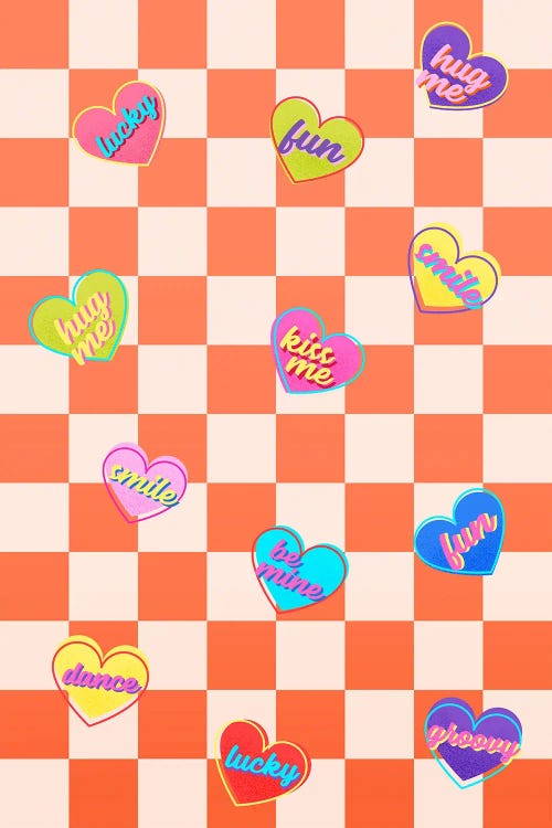 Candy Hearts On Checkered Orange