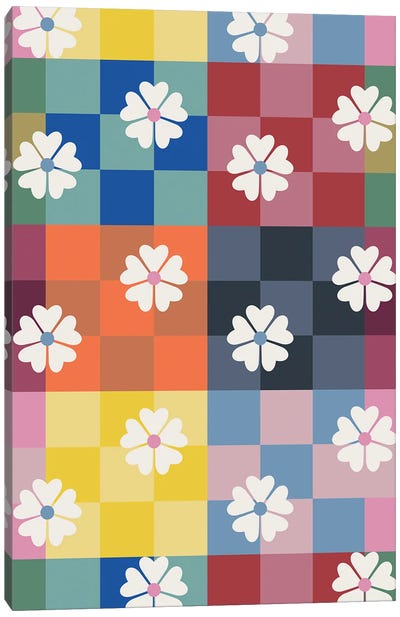 Multicolored Checker And Daisies Canvas Art Print - Show Me Mars