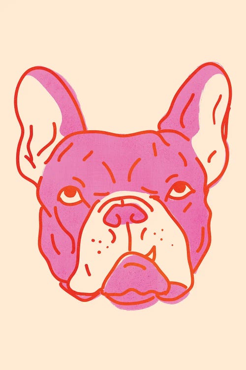Pop Art Bulldog In Hot Pink And Orange On Cream by Show Me Mars wall art