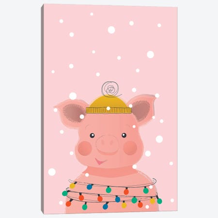 Christmas Animals Cute Pig Canvas Print #SMM22} by Show Me Mars Canvas Art Print