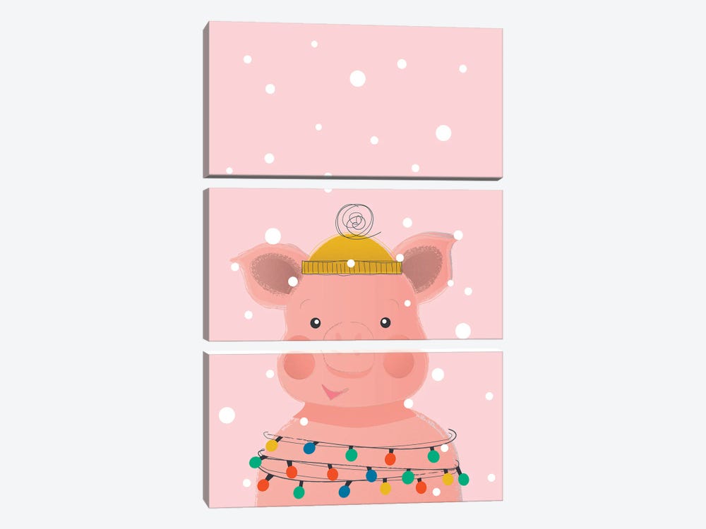 Christmas Animals Cute Pig by Show Me Mars 3-piece Canvas Wall Art