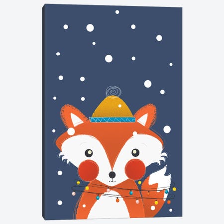 Christmas Fox With Fairy Lights Canvas Print #SMM27} by Show Me Mars Canvas Wall Art