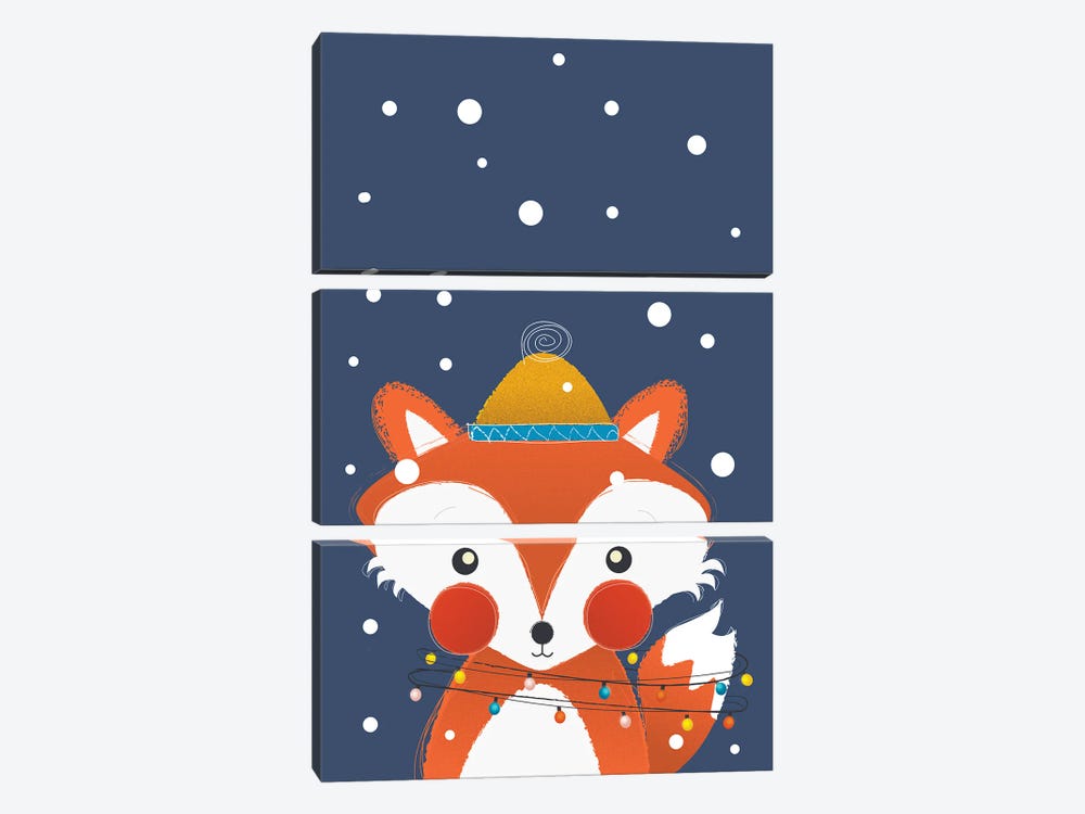 Christmas Fox With Fairy Lights by Show Me Mars 3-piece Canvas Art Print