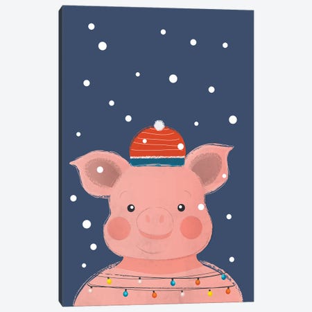 Christmas Pig Canvas Print #SMM31} by Show Me Mars Canvas Artwork