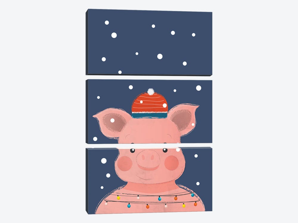 Christmas Pig by Show Me Mars 3-piece Canvas Artwork