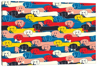 Colored Dogs Pattern Canvas Art Print - Dopamine Decor