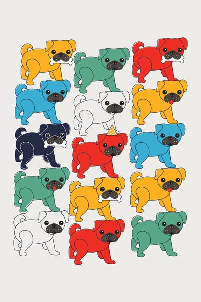 Colorful Pugs by Show Me Mars framed wall art