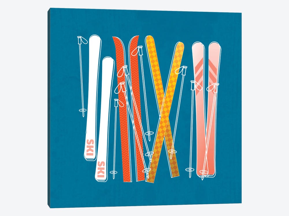 Colorful Skis On Blue by Show Me Mars 1-piece Canvas Art