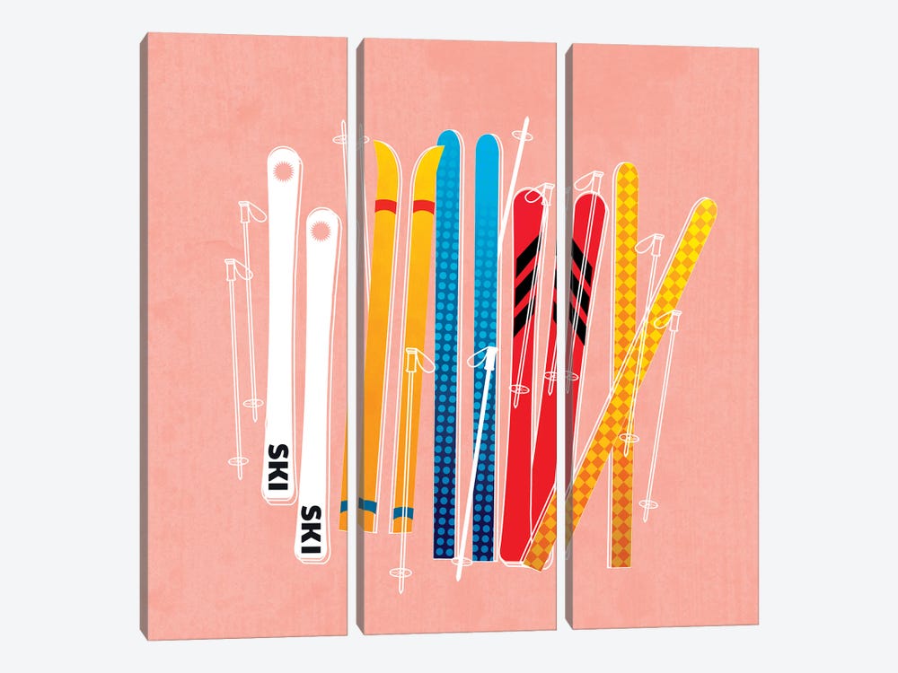 Colorful Skis On Pink by Show Me Mars 3-piece Art Print