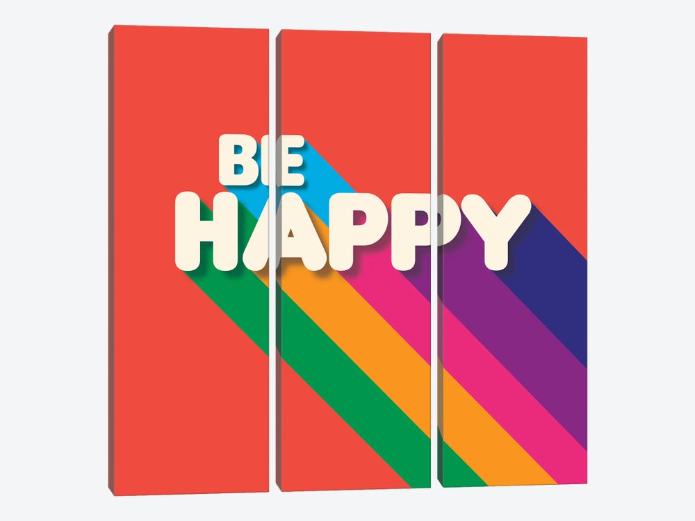 Be Happy Retro Typography by Show Me Mars 3-piece Canvas Wall Art