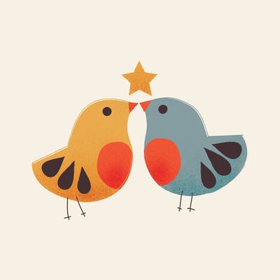 Festive Cute Birds by Show Me Mars metal wall art