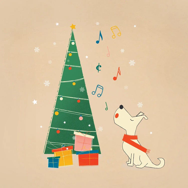 Festive White Dog by Show Me Mars wall art