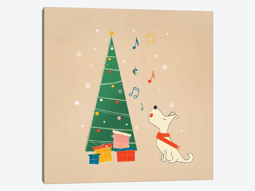 Festive White Dog by Show Me Mars 1-piece Canvas Print