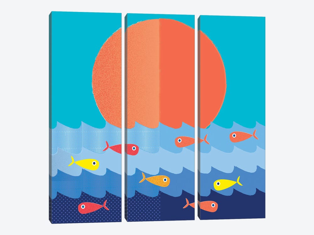 Fish Fishing For Friends by Show Me Mars 3-piece Canvas Print