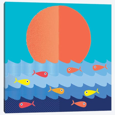 Fish Fishing For Friends Canvas Print #SMM67} by Show Me Mars Canvas Artwork