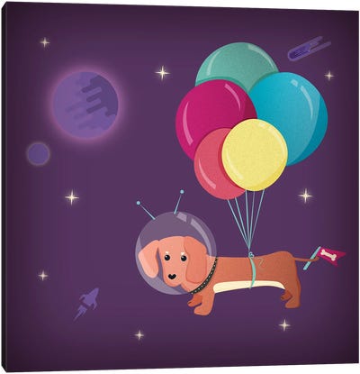 Galaxy Dog With Balloons Canvas Art Print - Art Gifts for Kids & Teens