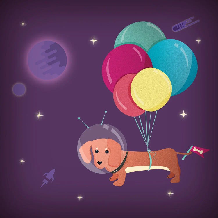 Galaxy Dog With Balloons