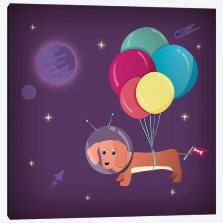 Galaxy Dog With Balloons Canvas Print #SMM74} by Show Me Mars Canvas Print