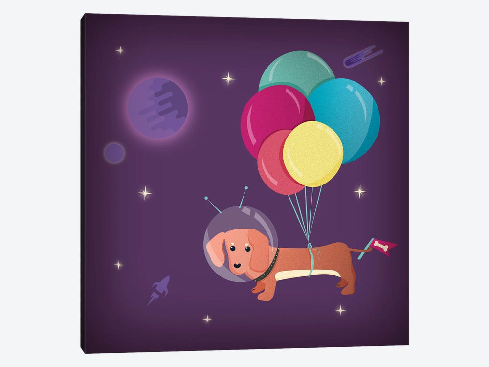 Galaxy Dog With Balloons by Show Me Mars 1-piece Canvas Art Print