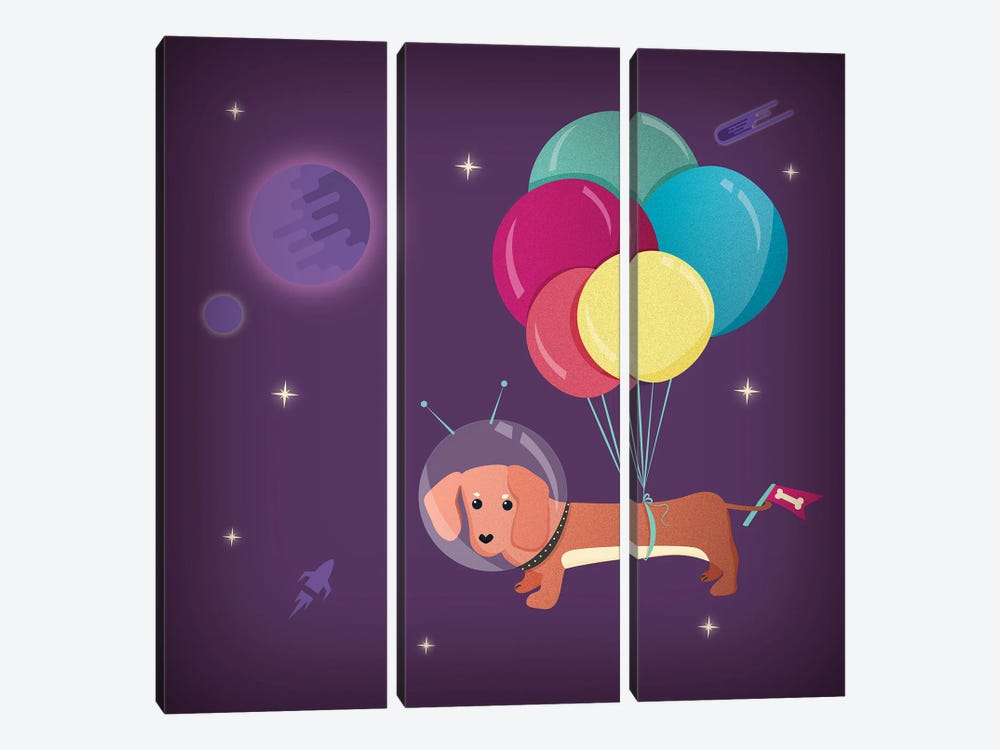 Galaxy Dog With Balloons by Show Me Mars 3-piece Art Print